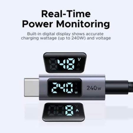 كابل UGREEN بسرعة USB-C 240 واط بشاشة رقمية | مراقبة فورية للطاقة ومتانة فائقة طول 2 متر شحن فائق للابتوب والجوال