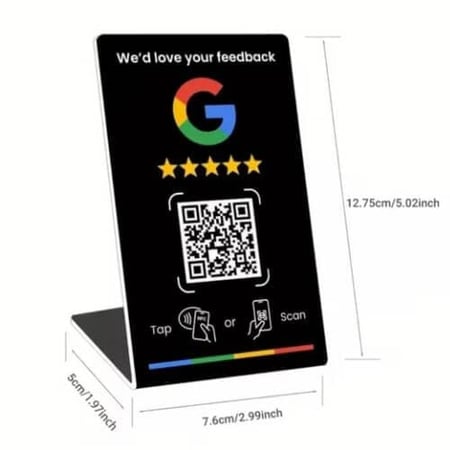 ستاند تقييم قوقل ماب بتقنية NFC مقاس12×7 مع باركود لون أسود
