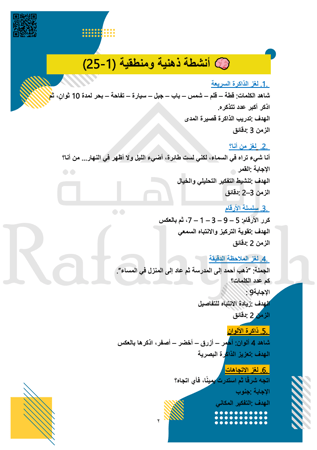 مبادرة خمس دقائق تركيز + الملف الشامل لـ 100 نشاط متقدم