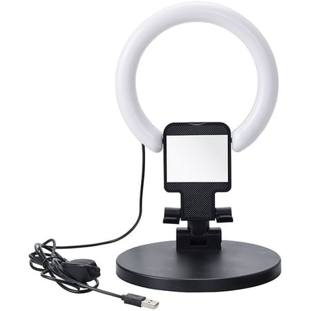 مراة A7 لوضع المكياج مع حلقة اضاءة دائرية - اسود