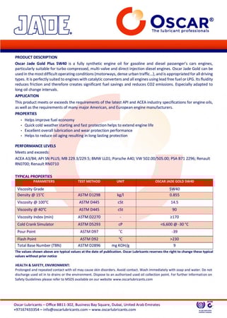 Oscar Jade Gold Plus SAE 5W40 4L