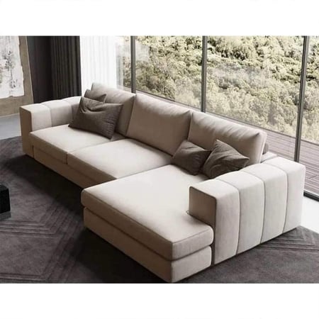 كنبة زاوية فخمة خشب سويدي مخمل بيج ميسان أثاث سعودي