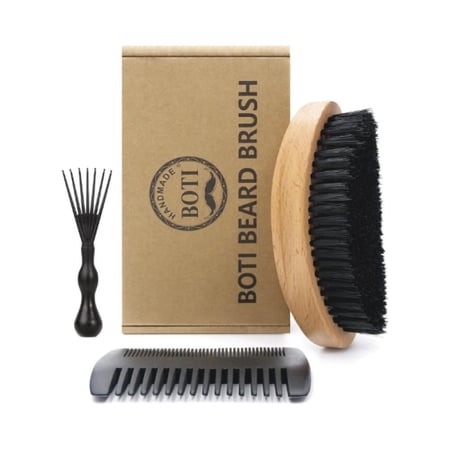 طقم فرشاة لحية مع مشط خشبي لتشكيل اللحية الطويلة