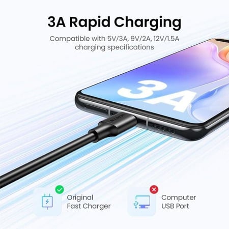 يوجرين كيبل شاحن USB إلى USB-C بطول 2م - أسود