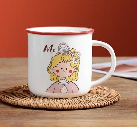 كوب لطيف رسومات كرتونية باللون الوردي