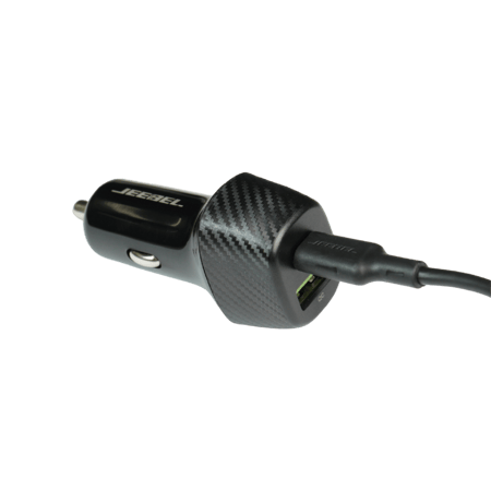 شاحن سيارة Jeebel بمنفذين و كيبل معتمد من أبل أسود