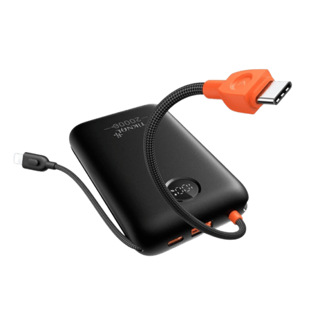 باور بانك تيكنال 20000mAh أسود مع كابلات مدمجة
