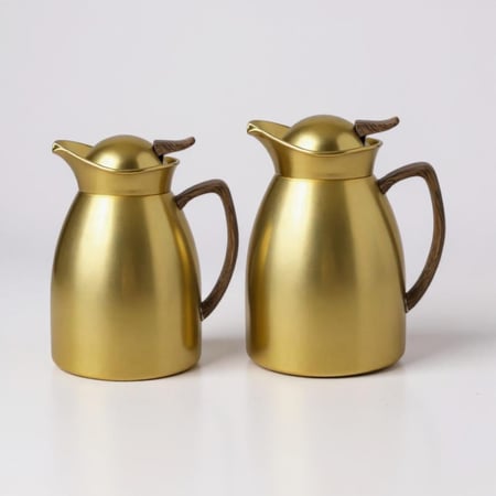 طقم ترامس ذهبي بمقبض خشبي