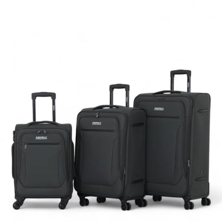 طقم شنط سفر قماش 3 قطع دبل كفرات هيكل ألمونيوم وسحاب توسعة ضد السرقة خفيف الوزن - ماركة KONG LV