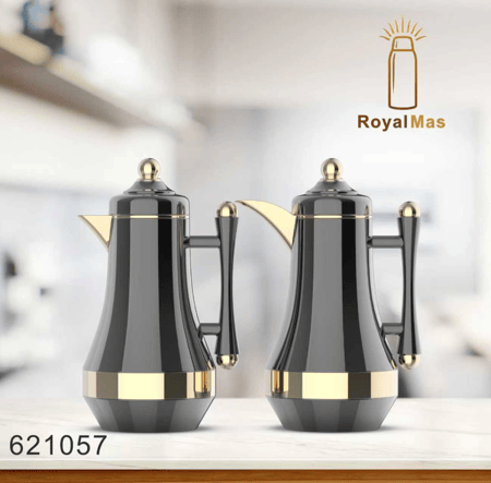 طقم ترامس ستيل فاخر أسود بلمسات ذهبية