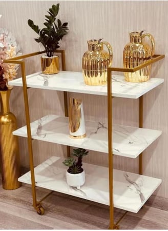 عربية تقديم خشب رخام قواعد حديد