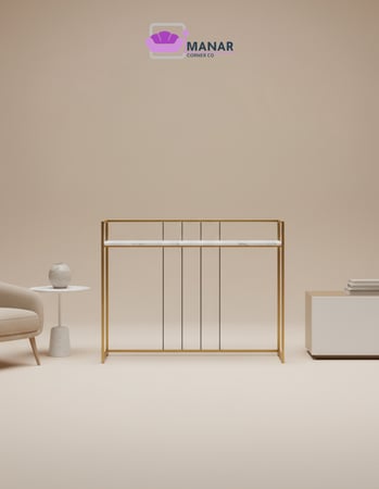 طاولة كونسول/عرض هيكلية فاخرة - رخام أبيض وقاعدة ذهبية