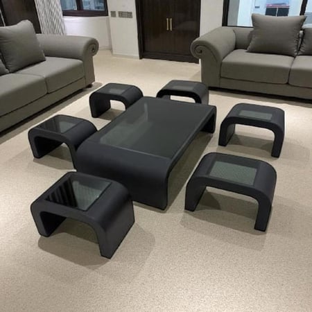 طقم طاولات ضيافة أسود أرضي 7 قطع فاخرة