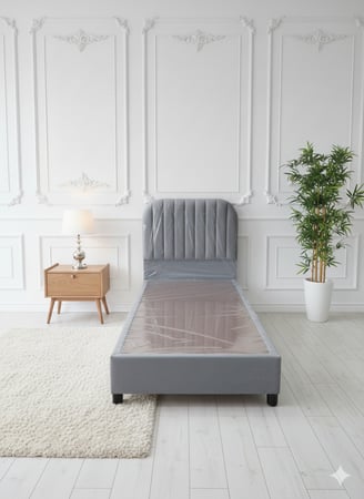 سرير مفرد خشب . أناقة مخملية وتصميم هندسي فريد