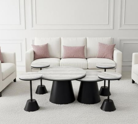 طقم طاولات ضيافة مودرن 6 قطع - سطح بديل رخام وقواعد حديد