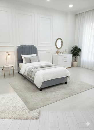 سرير مفرد خشب . أناقة مخملية وتصميم هندسي فريد