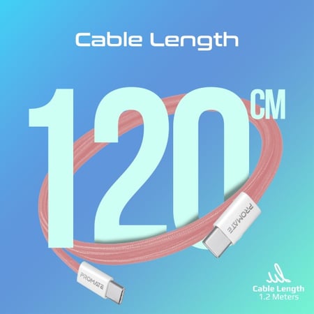 بروميت كيبل شحن ايكولاين ونقل بيانات 60 واط تايب سي الى تايب سي بطول 1.2 متر وردي - EcoLine-CC120