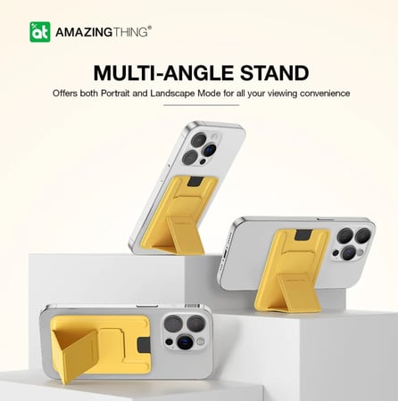 مسكة وحافظة بطاقات مع استاند مغناطيسي للجوال سموثي برو ماغ متوافق مع ماغ سيف من امازنغ ثينغ لون اصفر-Smoothie Pro Mag Magnetic Wallet