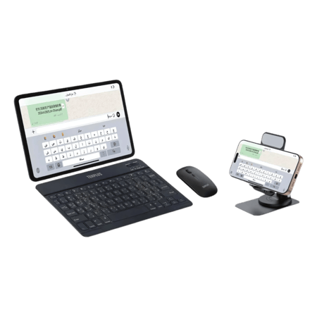 تين بلس طقم كيبورد وماوس بلوتوث لاسلكي وستاند عربي و إنجليزي