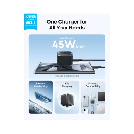 أنكر شاحن جداري بقوة 45 واط بمنفذ تايب سي - اسود