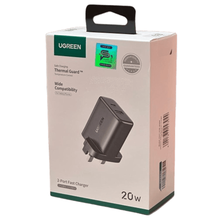 يوجرين شاحن جداري بمنفذين تايب سي و يو اس بي 20 واط اسود - 45304