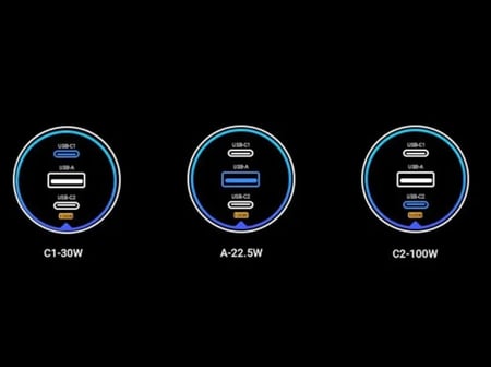 يوجرين شاحن جوال للسيارة 3 منافذ 130 واط اسود - EC705