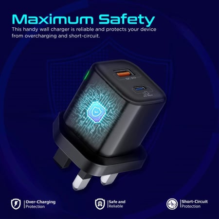 بروميت راس شاحن جداري 25 واط بمنفذ USB-A ومنفذ Type-C - لون اسود