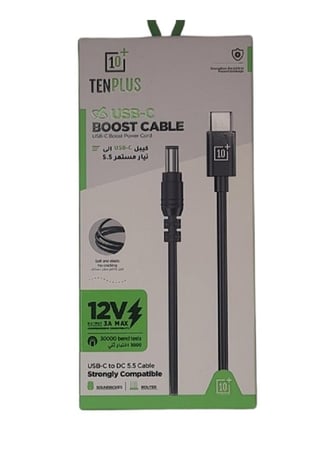 تين بلس كيبل تايب سي الى تيار مستمر قوة 12 فولت اسود T3528