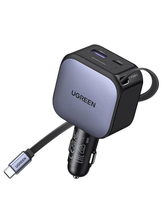 يوجرين شاحن سيارة سريع بمنفذين 60 واط مع كابل قابل للسحب