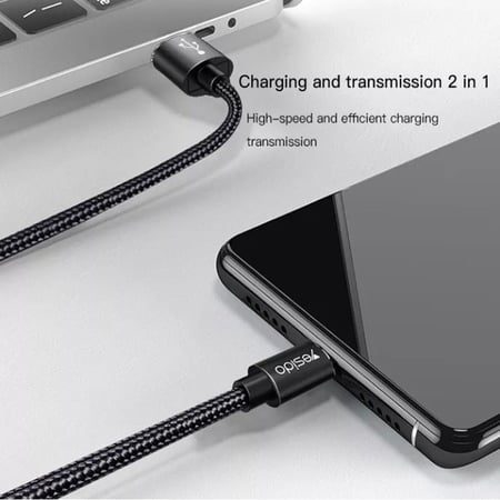 يسيدو كيبل شحن ونقل بيانات  3 متر تايب سي Type-C قماش اسود-CA58