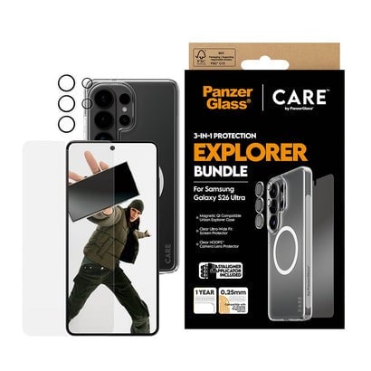 بانزر جلاس CARE بكج 3في1 حماية سامسونج اس 26 بأنواعه - شفاف / EXPLORER BUNDLE