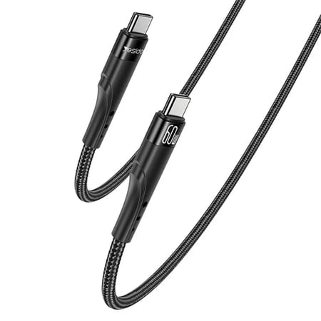 يسيدو كيبل شحن قماشي تايب سي طرفين 60واط 3 متر اسود - CA116