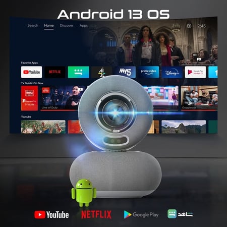 بروميت بروجكتر 4K لاسلكي مع سبيكر مدمج واضاءة ملونة  Beamer-250R