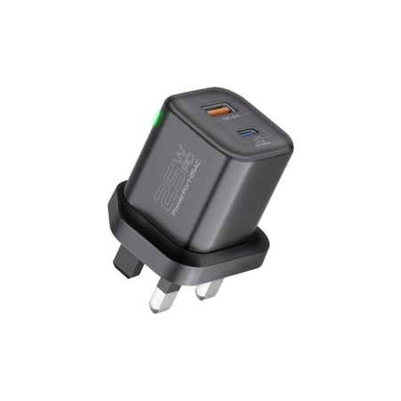 بروميت راس شاحن جداري 25 واط بمنفذ USB-A ومنفذ Type-C - لون اسود