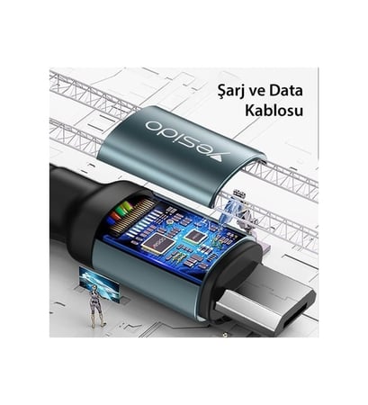 يسيدو كيبل شحن قماشي يو اس بي الى لايتنينغ 2 متر اسود - CA75
