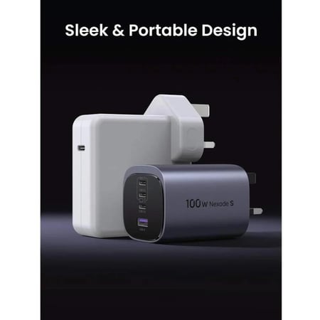 يوجرين شاحن جداري 100 واط 3 مخارج PD ومخرج يو اس بي - أسود