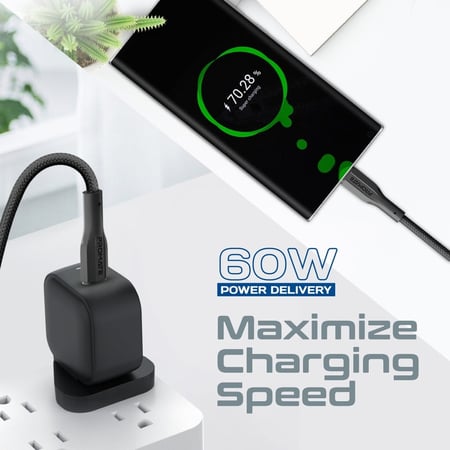 بروميت كيبل شحن اكس كورد ونقل بيانات 60 واط تايب سي الى تايب سي بطول 3 متر - XCord-CC300