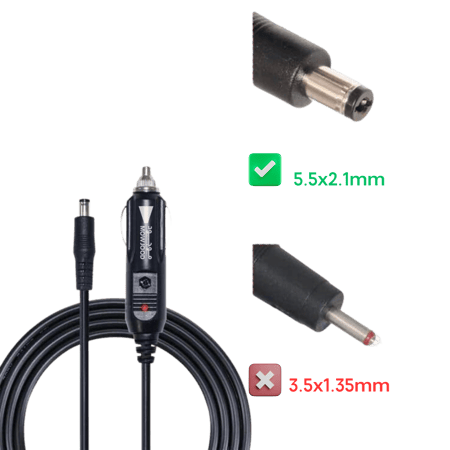 سلك شاحن ولاعة سجائر 12V  5A مع موصل DC مقاس 5 مم 2 مم  شحن البطاريات