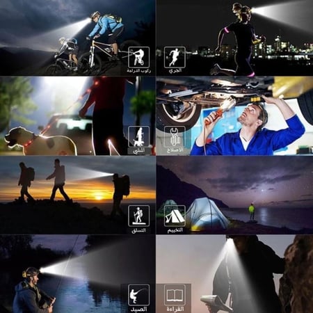 كشاف راس قوي ببطارية مدمجة 1200mAh مع مستشعر حركة وشحن Type C مقاوم لل