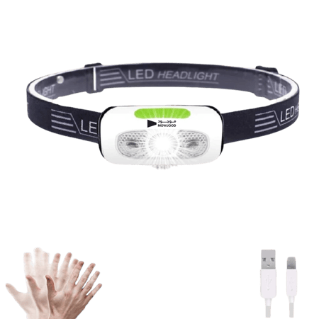 كشاف راس قوي ببطارية مدمجة 1200mAh مع مستشعر حركة وشحن Type C مقاوم لل