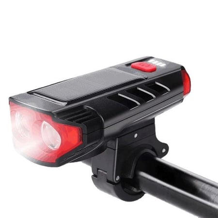 كشاف أمامي للدراجة الهوائية يشحن بالطاقة الشمسية مع منبه بوري مدمج