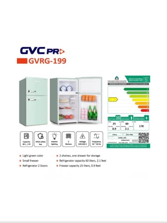 ثلاجة كلاسيك بابين تصميم عصري بلون تيفاني – موديل GVRG-199