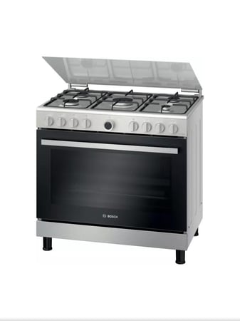 بوش، موقد غاز، 90*60 سم، 5 عيون، امان كامل، ستانلس ستيل/ اسود - HGV1F0U59M