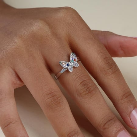 خاتم بترفلاي بفصوص ملونه فضه