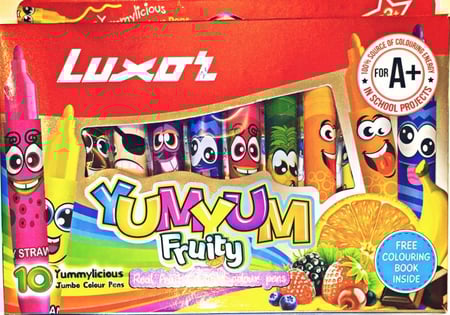طقم الوان برائحة الفواكه المعطرة , 10 الوان حجم كبير + دفتر تلوين