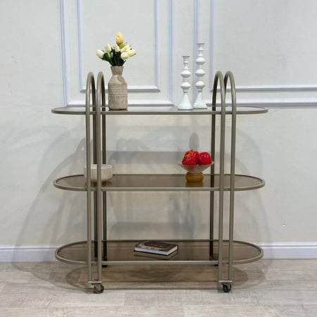 عربية تقديم بيضاوي 3 دور لون شمباني زجاج بني