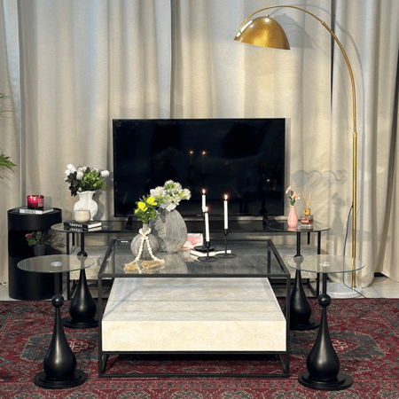 طقم طاولات بديل الرخام زجاج شفاف