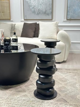 طقم طاولات صخور 5قطع بسطح مرايا وقاعدة خشب