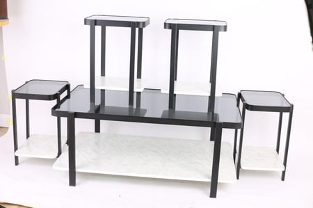 طقم طاولات دورين زجاج و خشب بديل رخام مع 4طاولات خدمه