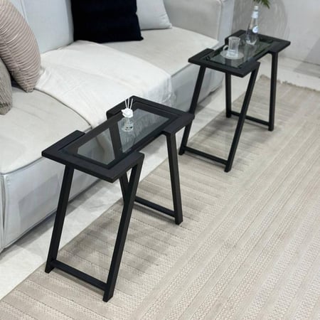 طقم طاولات ضيافة حديد لون أسود زجاج أسود